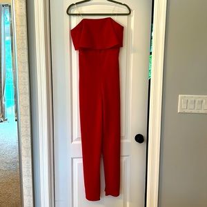 Red strapless jumpsuit